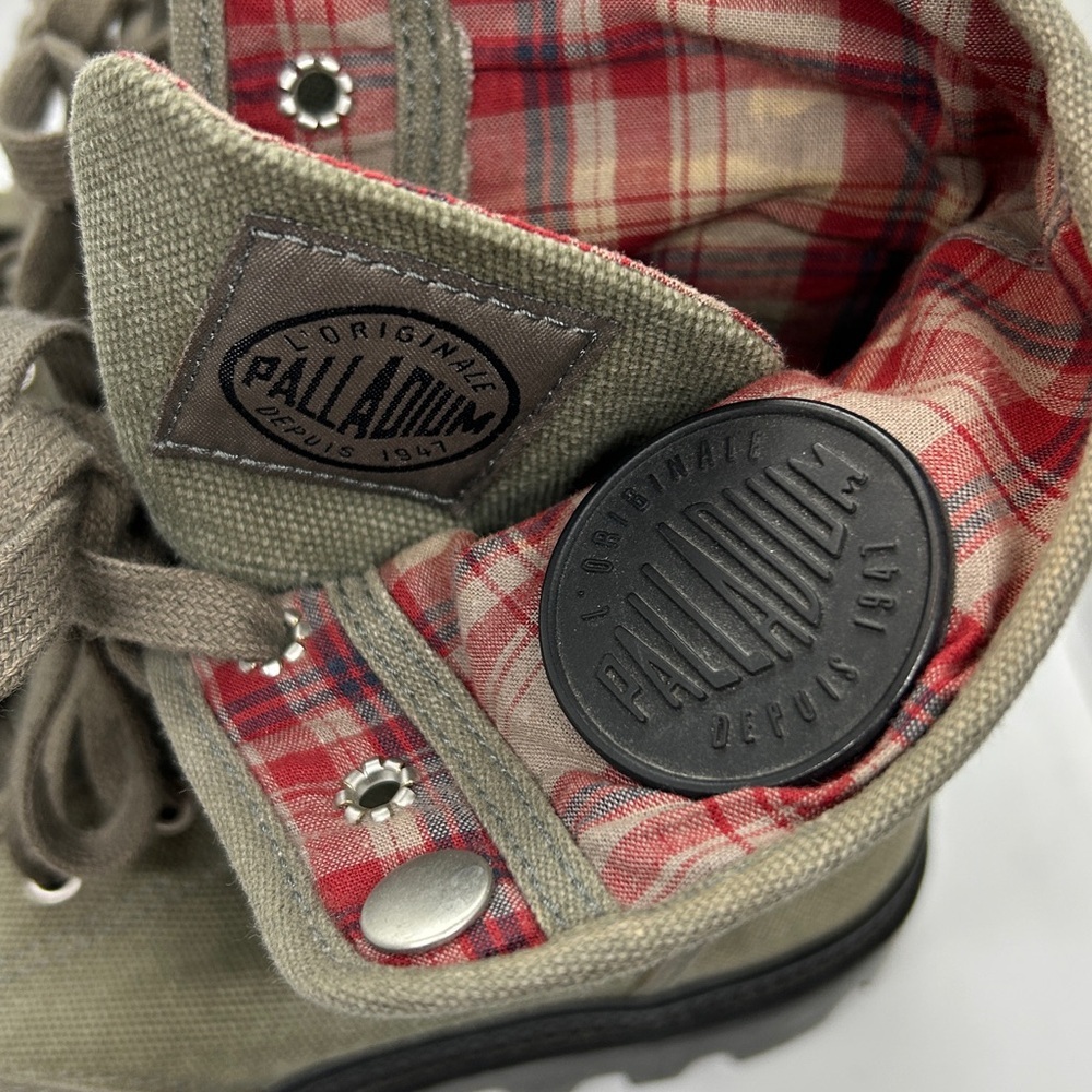 Palladium Baggy Olive Canvas w Red Plaid Fold Over Lace-Up Boots - Men’s Size 9 - Picture 7 of 12